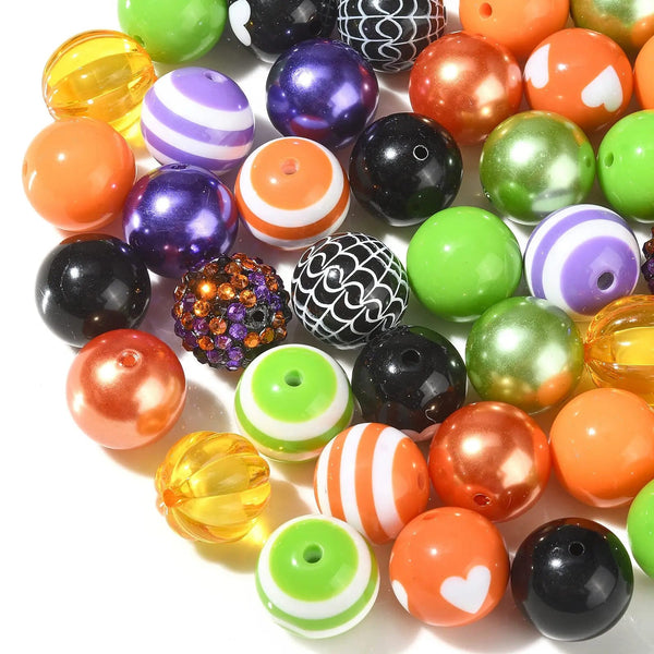 50Pcs Mixed Styles 20mm Acrylic Halloween Bubblegum beads